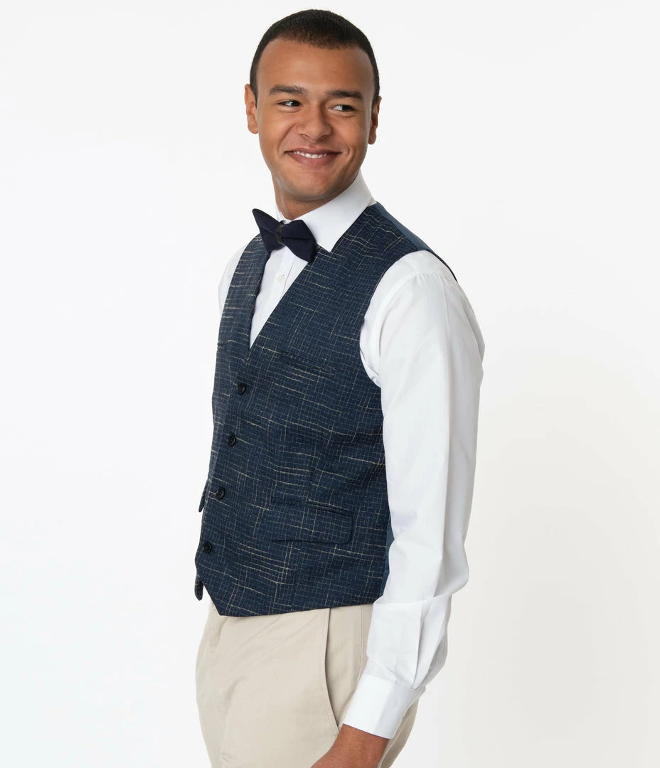 Collectif Navy Blue Crosshatch Max Waistcoat