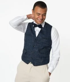 Collectif Navy Blue Crosshatch Max Waistcoat