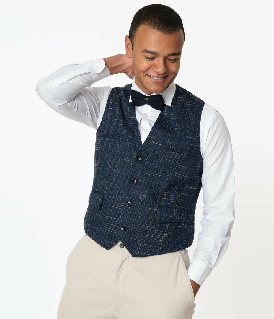 Collectif Navy Blue Crosshatch Max Waistcoat