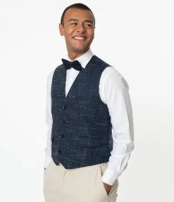 Collectif Navy Blue Crosshatch Max Waistcoat