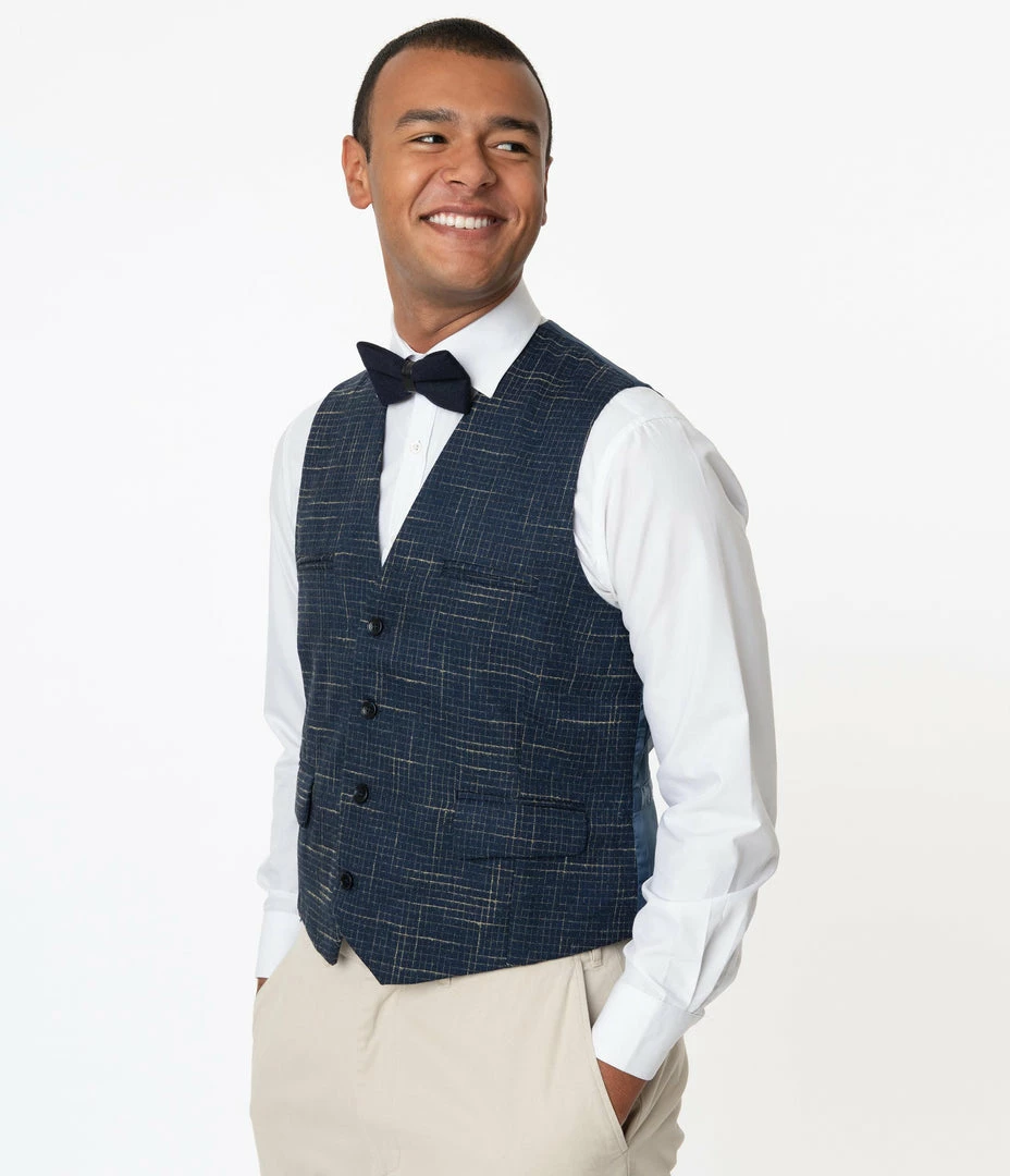 Collectif Navy Blue Crosshatch Max Waistcoat