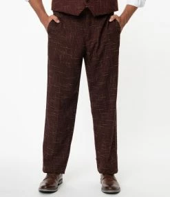 Collectif Burgundy Crosshatch Bobbie Trousers Sale