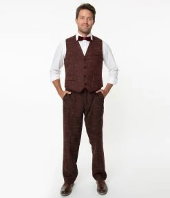 Collectif Burgundy Crosshatch Bobbie Trousers Sale