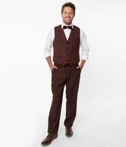 Collectif Burgundy Crosshatch Bobbie Trousers Sale