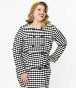 Collectif Plus Size Black & White Gingham Lorinna Jacket Sale