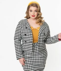 Collectif Plus Size Black & White Gingham Lorinna Jacket Sale