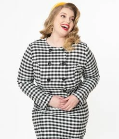 Collectif Plus Size Black & White Gingham Lorinna Jacket Sale