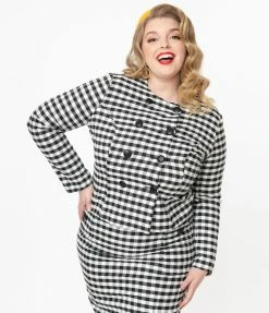 Collectif Plus Size Black & White Gingham Lorinna Jacket Sale