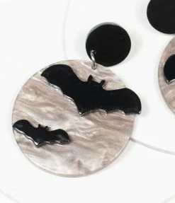 Mavin Design Co Bat & Moon Circle Drop Earrings