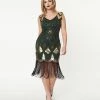 Clothing Unique Vintage 1920s Emerald & Gold Sequin Lina Flapper Dress