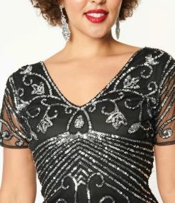 Unique Vintage 1920s Black & Silver Beaded Troyes Flapper Dress