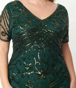 Clothing Unique Vintage Plus Size 1920s Emerald Beaded Troyes Flapper Dress