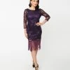 Clothing Unique Vintage 1920s Purple & Black Sequin Sleeved Therese Flapper Dress