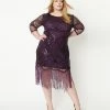 Unique Vintage Plus Size 1920s Purple & Black Sequin Sleeved Therese Flapper Dress