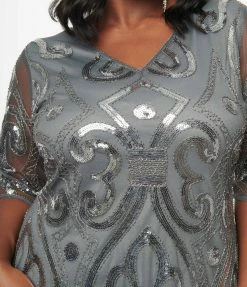 Flapper Dresses Unique Vintage Plus Size 1920s Grey & Silver Beaded Lynette Flapper Dress