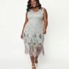 Unique Vintage Plus Size 1920s Grey & Silver Sequin Lina Flapper Dress Flapper Dresses