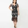 Unique Vintage 1920s Silver Sequin & Black Fringe Katriane Flapper Dress Sale