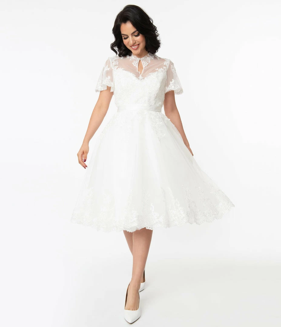 Unique Vintage Off White Lace Nico Bridal Swing Dress
