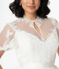 Unique Vintage Off White Lace Nico Bridal Swing Dress