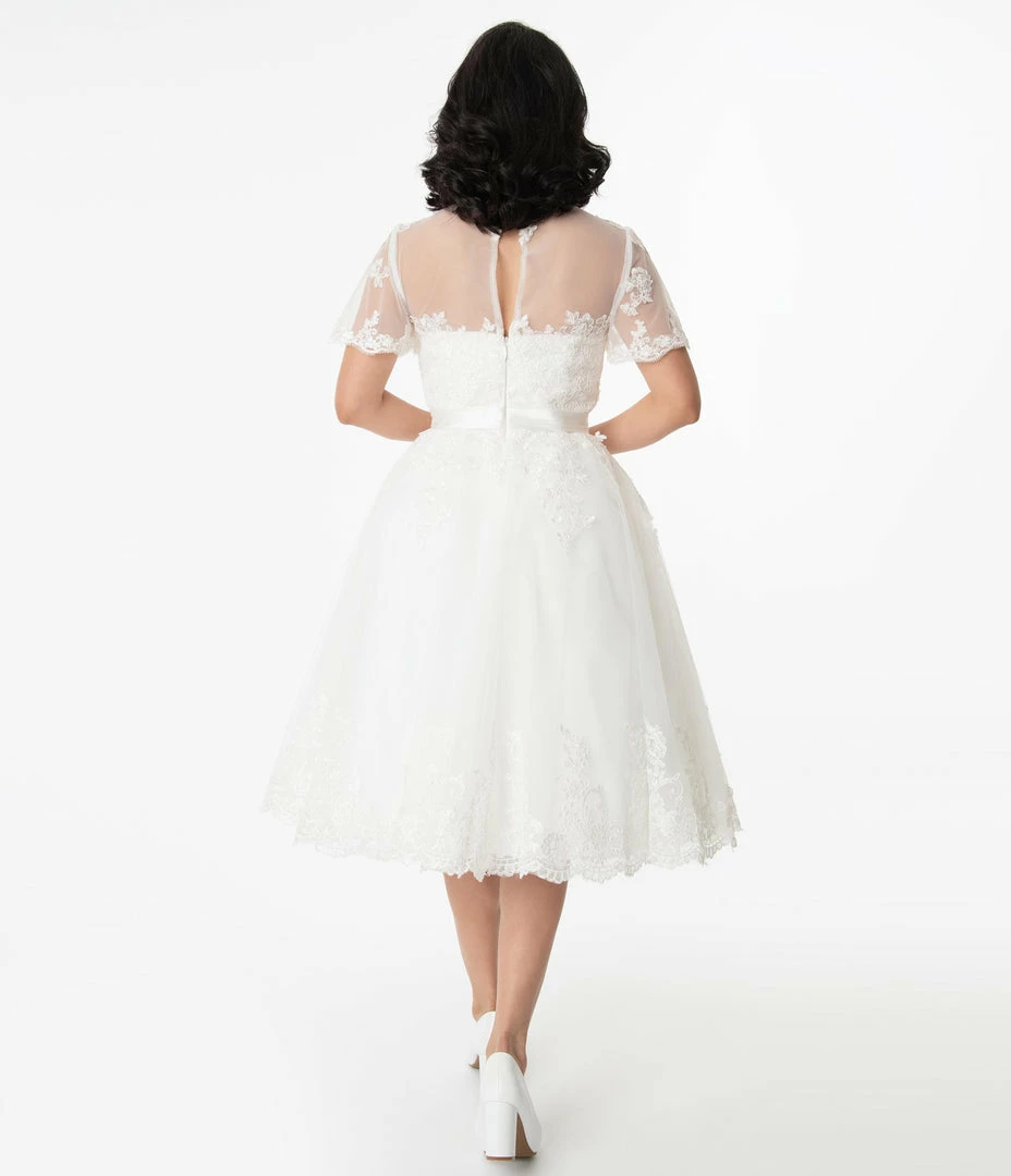Unique Vintage Off White Lace Nico Bridal Swing Dress