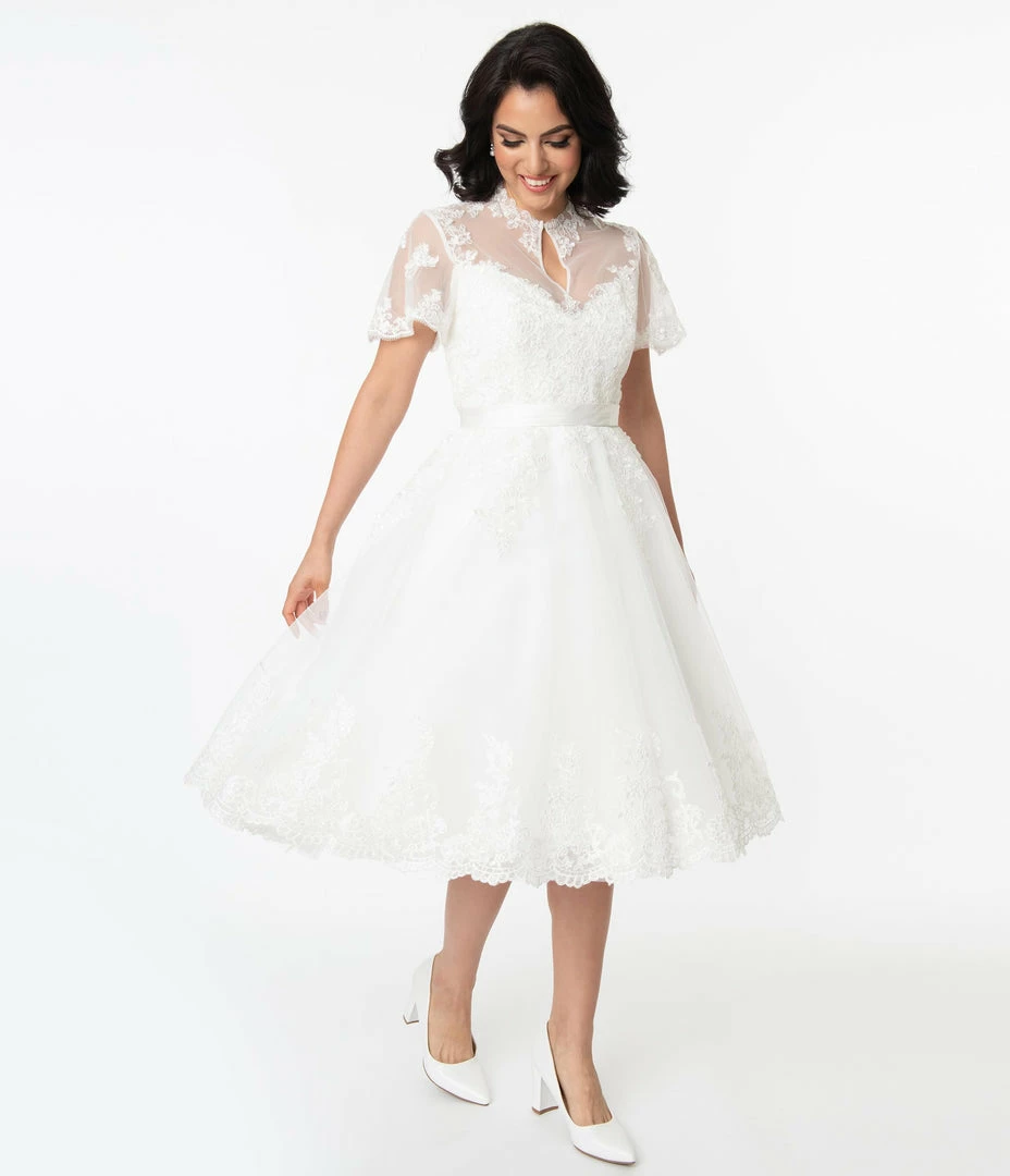Unique Vintage Off White Lace Nico Bridal Swing Dress