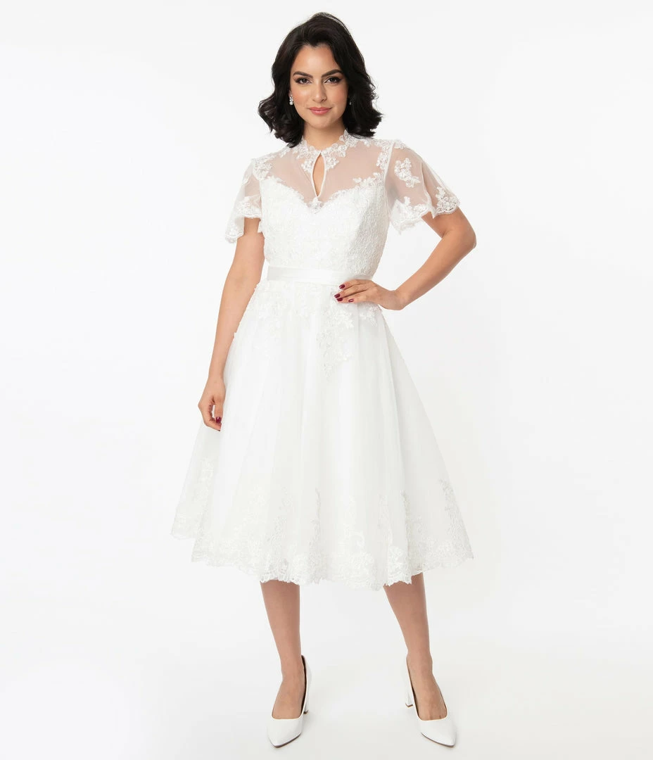 Unique Vintage Off White Lace Nico Bridal Swing Dress