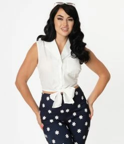Unique Vintage White Tie Marsha Crop Top Sale