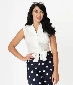 Unique Vintage White Tie Marsha Crop Top Sale