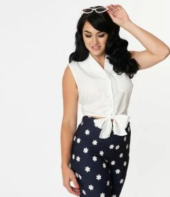 Unique Vintage White Tie Marsha Crop Top Sale