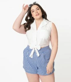 Unique Vintage Plus Size White Tie Marsha Crop Top