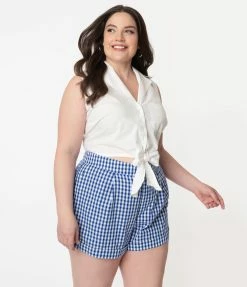 Unique Vintage Plus Size White Tie Marsha Crop Top