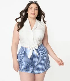 Unique Vintage Plus Size White Tie Marsha Crop Top