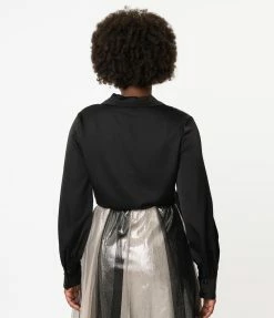 Lifestyle Group (UK) Ltd Sale Retro Black Suave Crop Tie Blouse