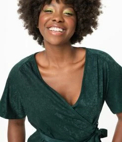 Lifestyle Group (UK) Ltd Retro Style Emerald Tara Wrap Top Sale