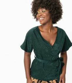 Lifestyle Group (UK) Ltd Retro Style Emerald Tara Wrap Top Sale