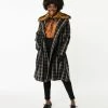 Sale Hell Bunny Black & Ivory Plaid Brooklyn Coat