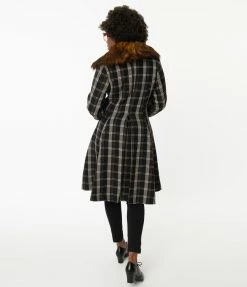 Sale Hell Bunny Black & Ivory Plaid Brooklyn Coat