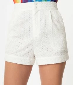 Unique Vintage White Eyelet High Waist Stella Shorts Sale
