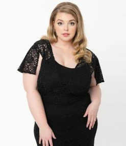 Ains & Elke StyleHaus Plus Size Vintage Style Black Lace Rapture Wiggle Dress