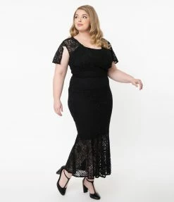 Ains & Elke StyleHaus Plus Size Vintage Style Black Lace Rapture Wiggle Dress