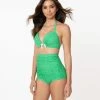 Unique Vintage Green & White Pin Dot Monroe Halter Swim Top