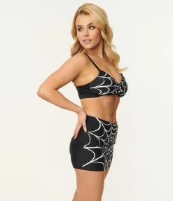 Unique Vintage Spiderweb Print Moonlight Swim Top Swimwear