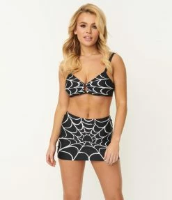 Unique Vintage Spiderweb Print Moonlight Swim Top Swimwear