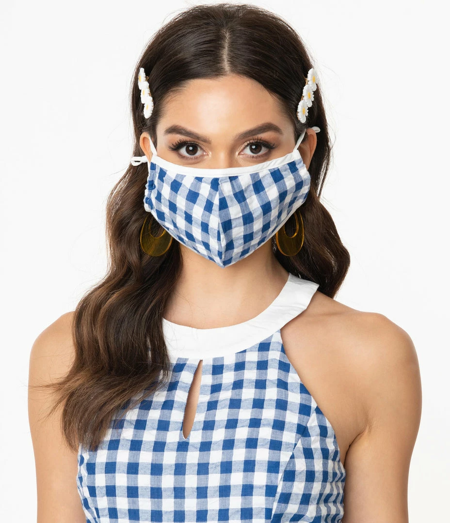 Smak Parlour Blue & White Gingham Face Mask Sale