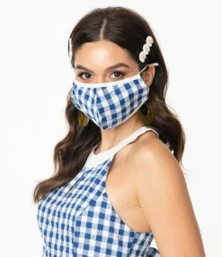 Smak Parlour Blue & White Gingham Face Mask Sale