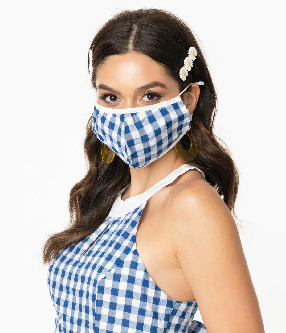 Smak Parlour Blue & White Gingham Face Mask Sale