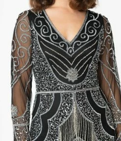 Gatsby Lady 1920s Black & Silver Beaded Vancouver Flapper Dress Sale