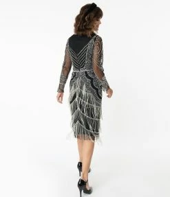Gatsby Lady 1920s Black & Silver Beaded Vancouver Flapper Dress Sale