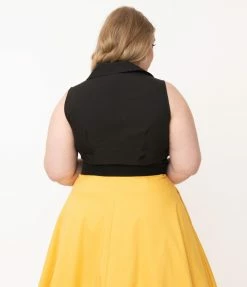 Unique Vintage Plus Size Black Tie Marsha Crop Top Sale
