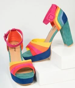 Unique Vintage Brand Unique Vintage Rainbow Suede Peep Toe Pumps
